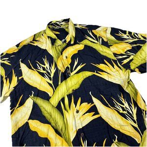 Tommy Bahama Silk Shirt Mens XL Black Floral Beach Hawaiian Tropical Short Sleev